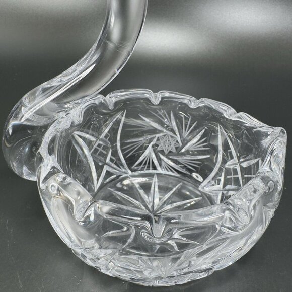 Bohemia Czech Clear Crystal Glass Swan Pinwheel Glass Dish Bowl Duck Bird VTG - Picture 3 of 12